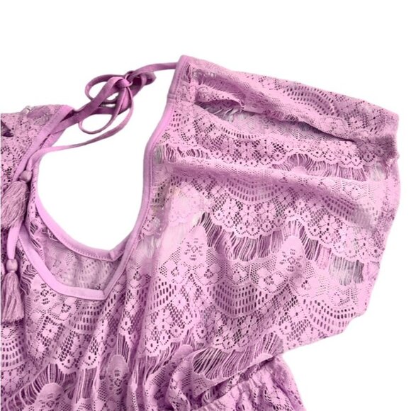 MIKEN Women's Lace Cold-Shoulder Swim Cover-Up Violet Tulle - Picture 5 of 7
